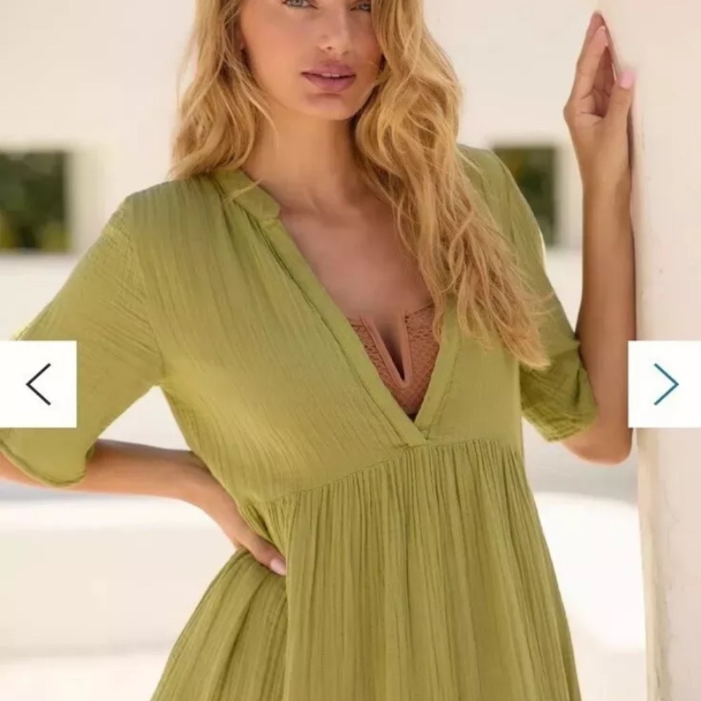 Anthropologie The Kallie Flowy Olive Green Maxi Dress XS Guaze New NWT BOHO HTF - Picture 4 of 12